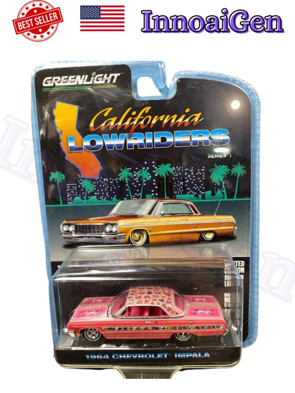 Greenlight California Lowriders 1964 Chevrolet Impala Pink Roses 1:64 Diecast
